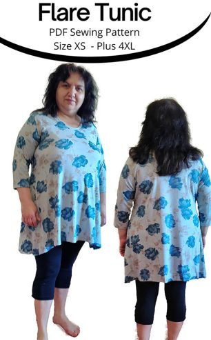 A trendy and versatile Flare Tunic Sewing Pattern, available in both regular and plus sizes. A flattering flare silhouette, both comfortable and stylish. Easy to download and print with detailed instructions. Designed for knit fabrics.