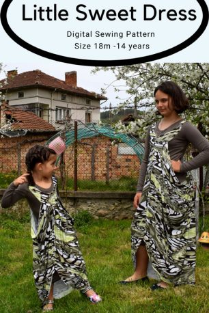A sewing pattern for a dress in girls and teenage sizes