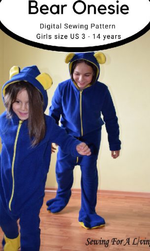 Bear onesie sewing pattern for kids. Suitable for boys and girls. Many different options included - pows, cuffs, hood, binding and ears.