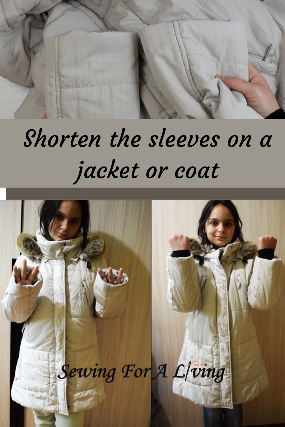 How to shorten sleeves on a winter coat or a jacket with lining /  step-by-step sewing tutorial 