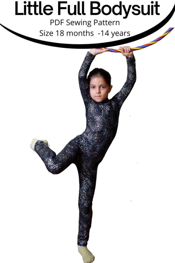A full bodysuit pattern for kids - boys and girls, suitable for gymnastics wear, costume base, or whatever you might need a fitting, full length leotard for. Comes in sizes 2-14 years.